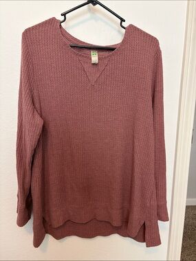 GreenTea Waffle Knit Long Sleeve Top in Mauve